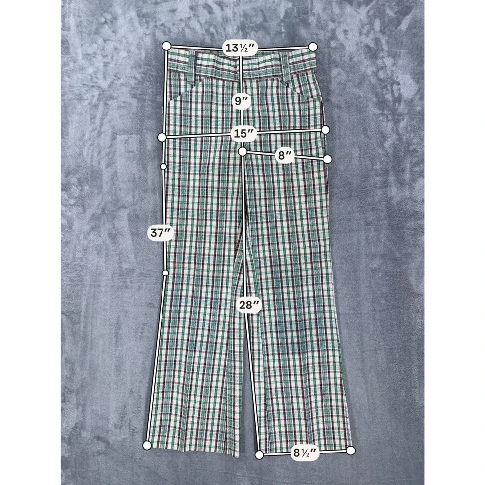Vintage New JC Penney Penn Prest Trousers Kids Size 12 26x26.5 Plaid Green Brown